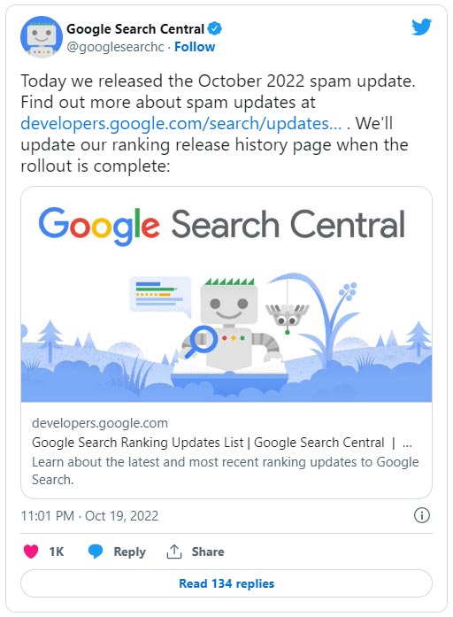 Google 发布搜索垃圾邮件更新的通知