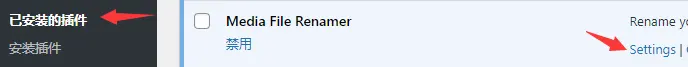 点击Media File Renamer插件的设置