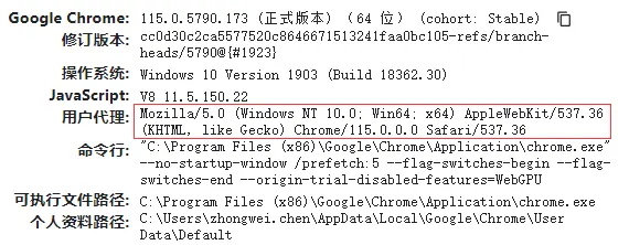 浏览器地址栏输入about:version查看