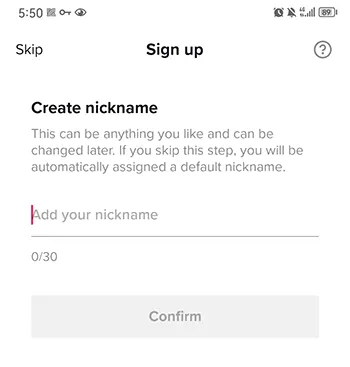 Create nickname设置用户名