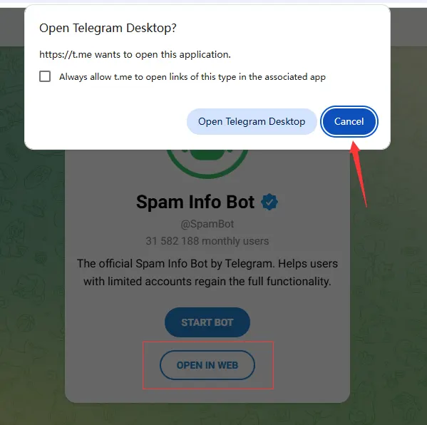 先点“Cancel”，再点“OPEN IN WEB”