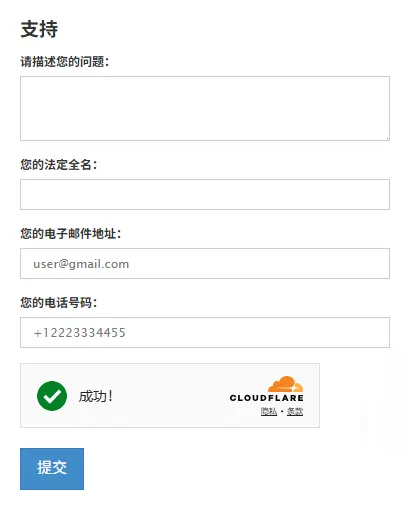 电报支持页面表单填写