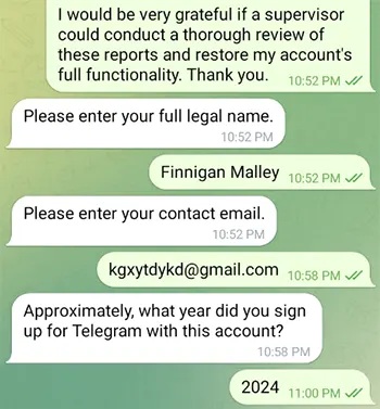 回答完整姓名，输入邮箱和注册账号的年份